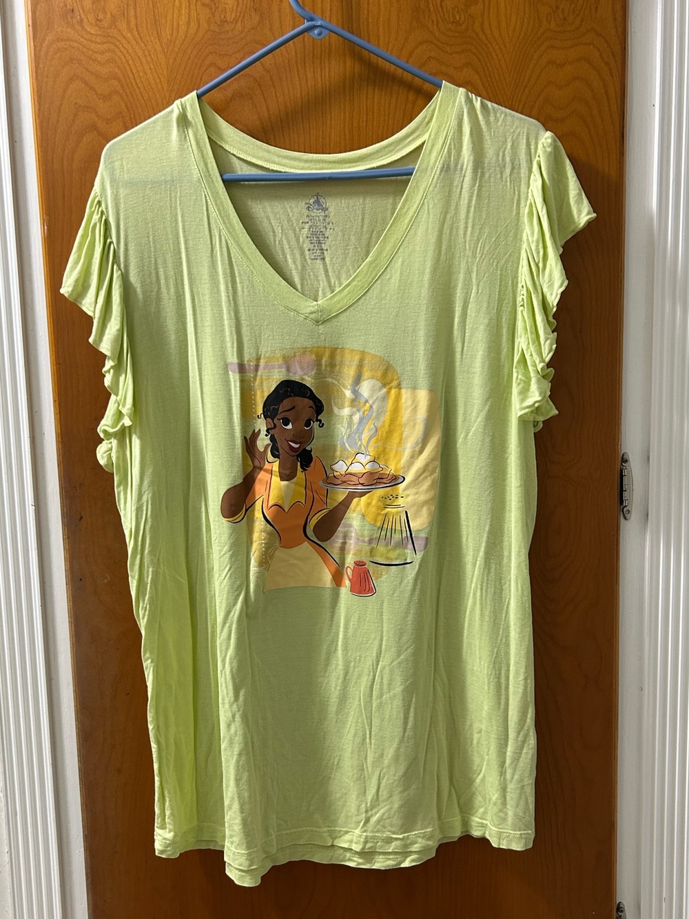 Disney Parks TianaLight Green V-Neck Graphic Ruffle Sleeve Top